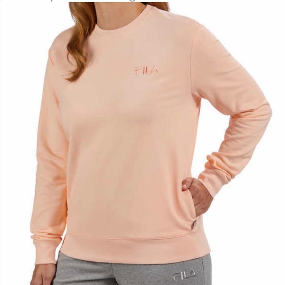 Fila Women's Orange Crewneck with Pockets Sweatshirt Light French Terry. Large